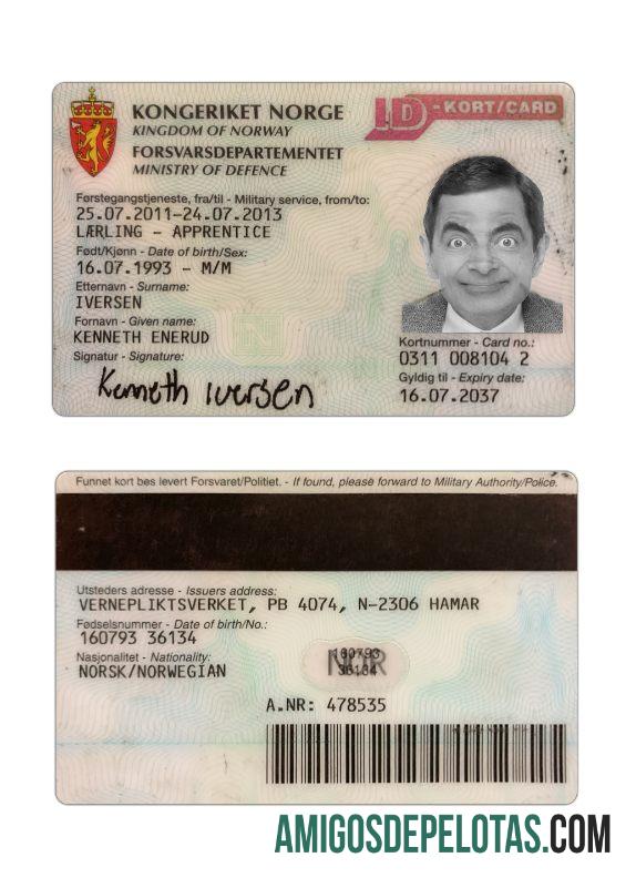 Norway ID Kort Card amostra